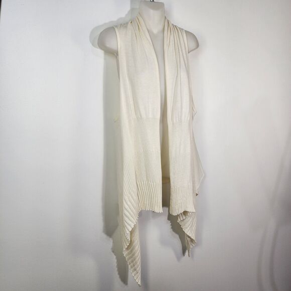 Coldwater Creek Women's Cardigan Vest Size S/M Ivory Open Front Waterfall Draped - Picture 4 of 9